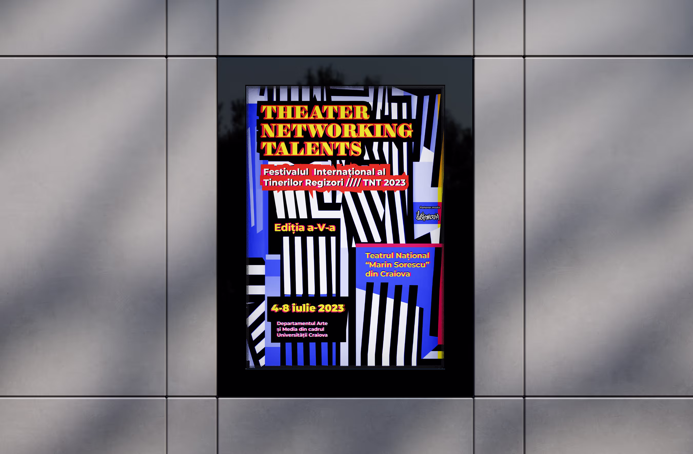 Poster for Theater Networking Talents festival, bold graphic design, vibrant colors.