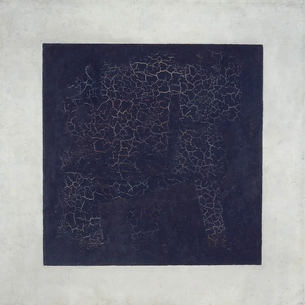 Kazimir Malevich's Black Square, abstract oil painting, cracked texture, dark mood.