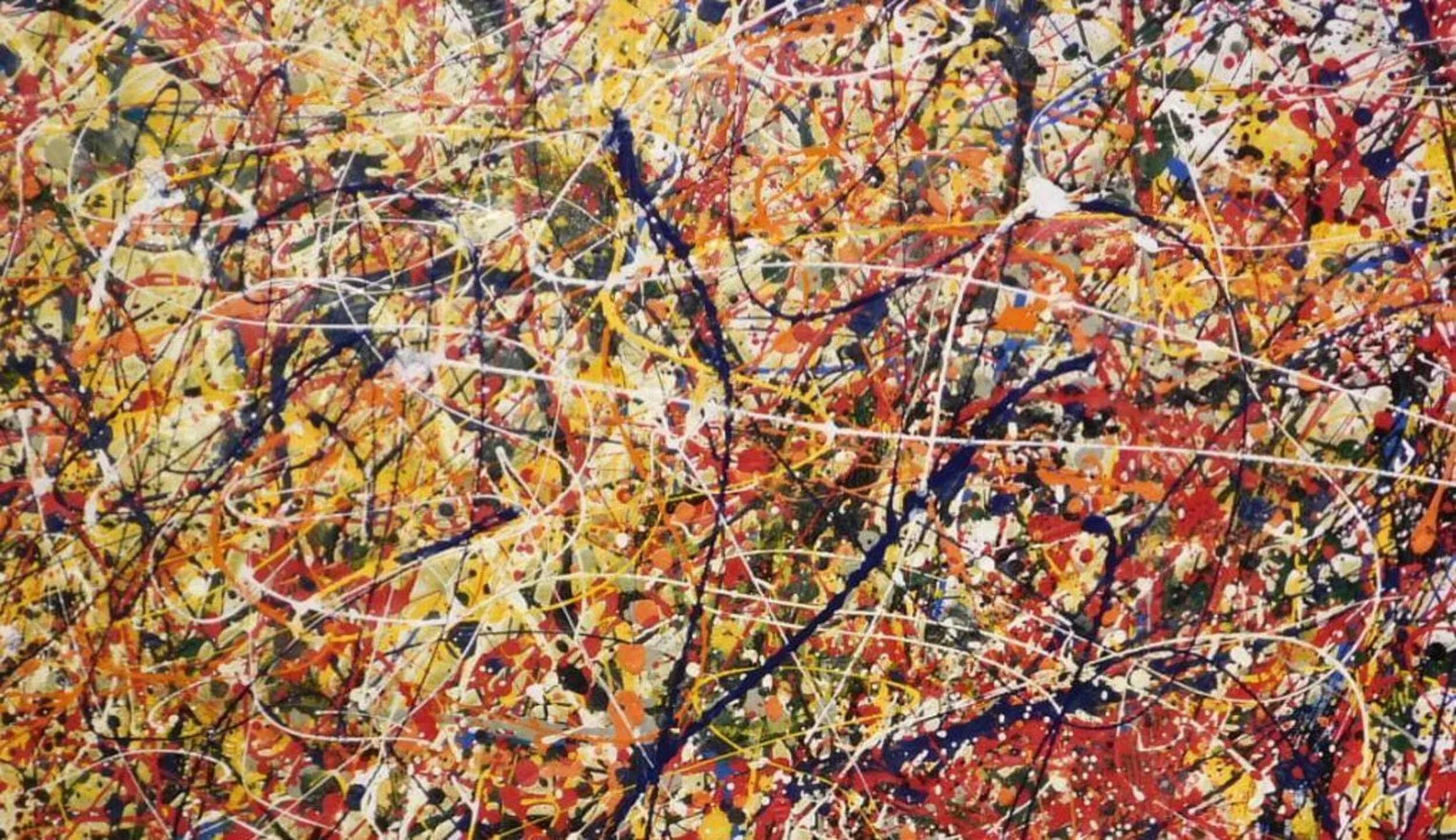 Abstract expressionist drip painting with vibrant colors and energetic lines.