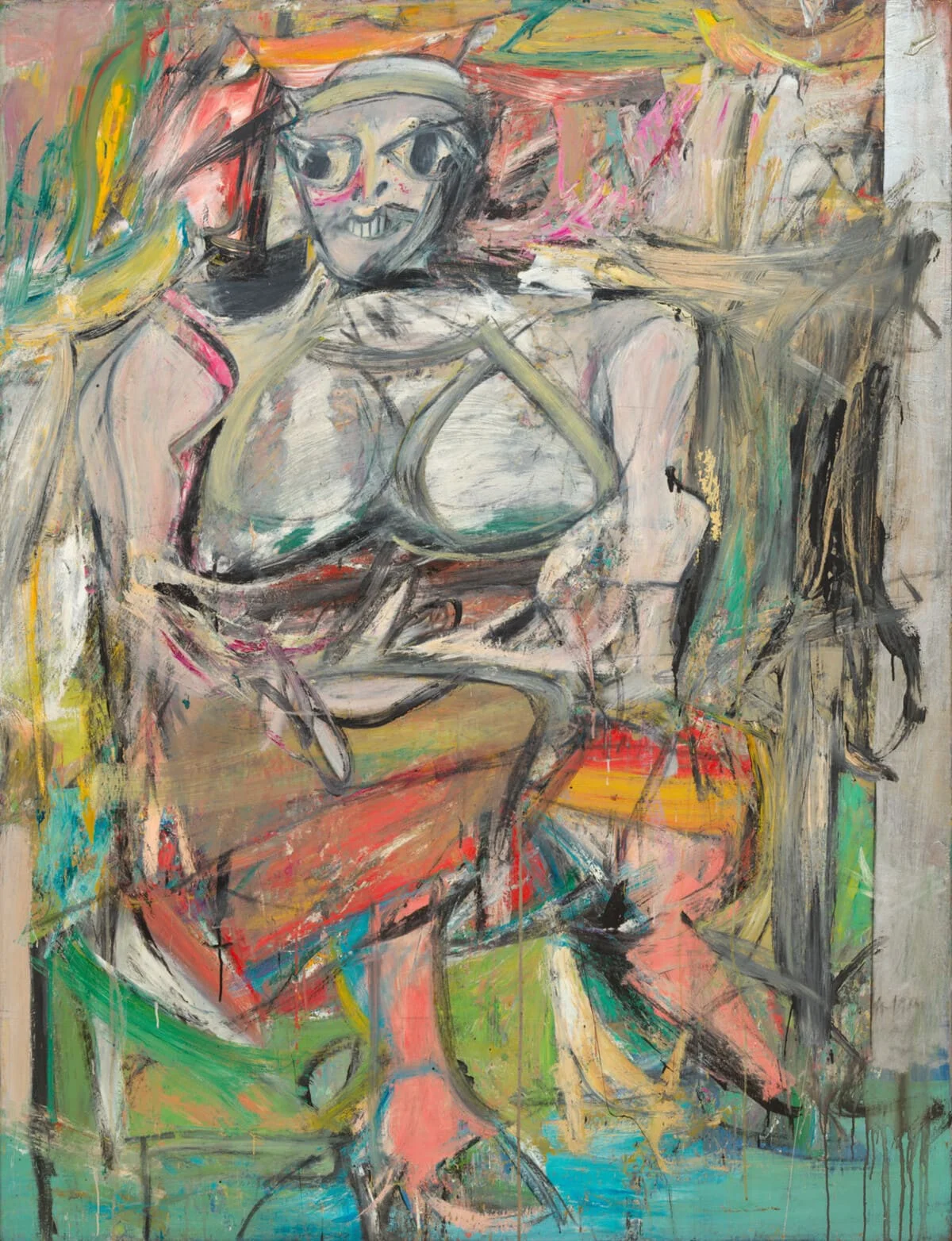 Abstract expressionist painting of a figure with bold brushstrokes and vibrant colors.