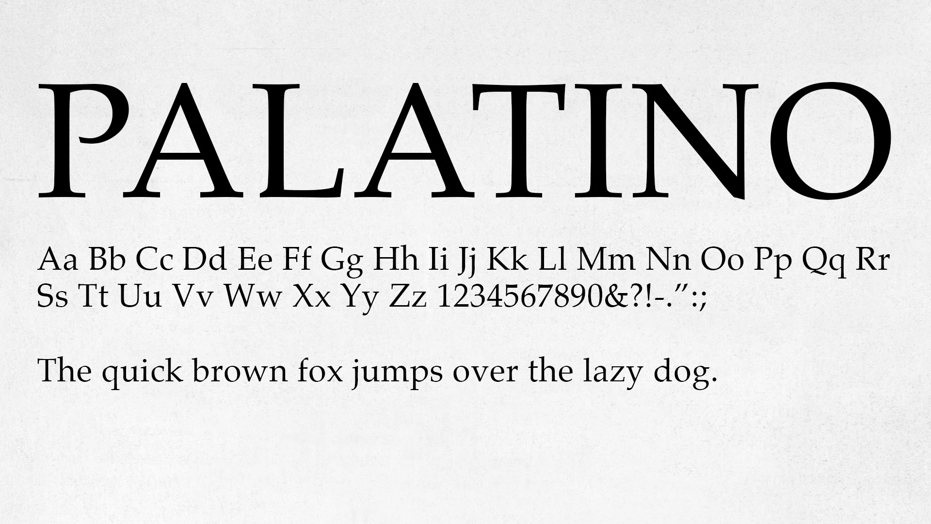 Palatino font specimen: serif typeface, elegant, classic, black and white.