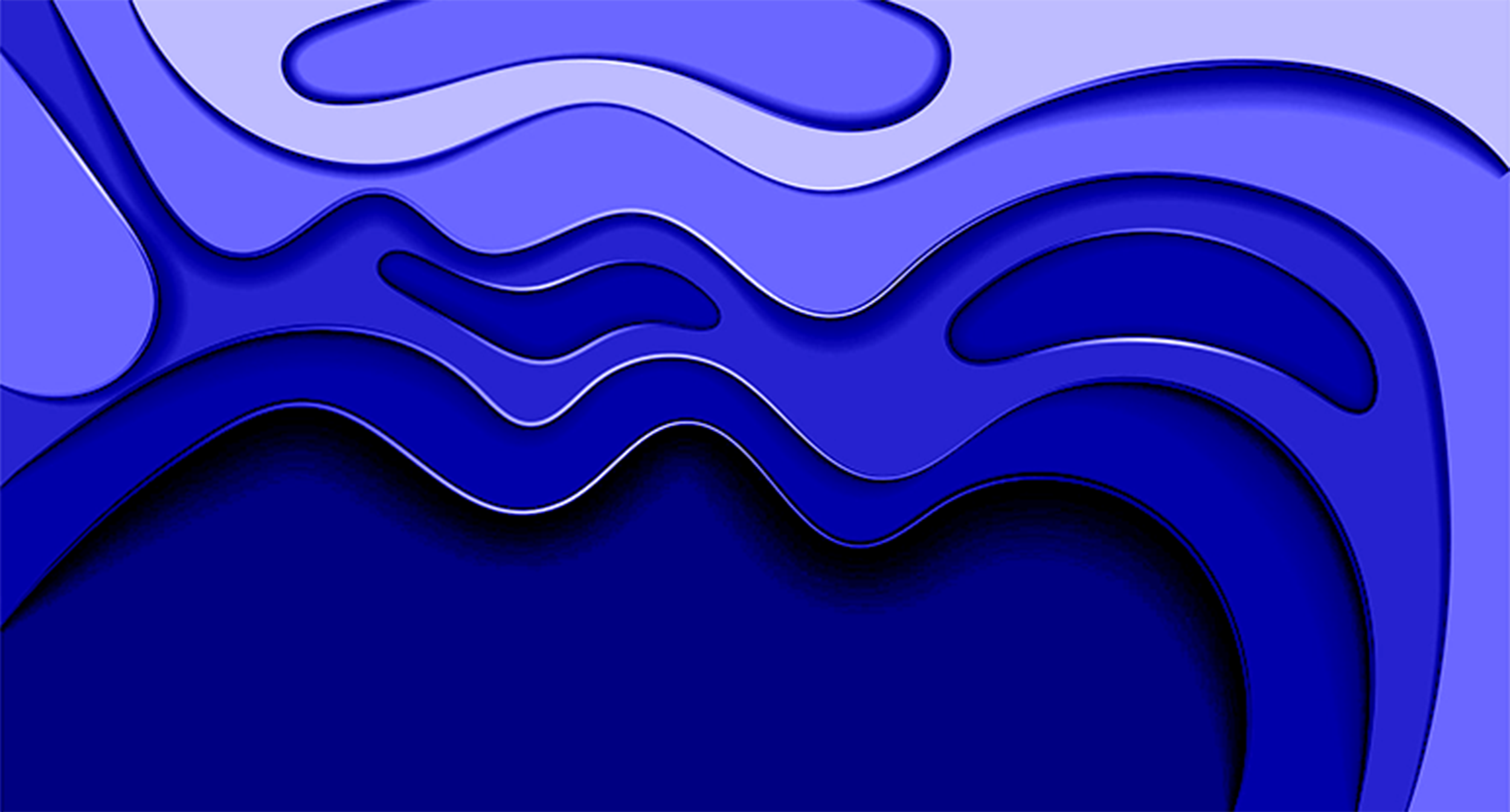 Abstract blue paper cut art with wavy layers and shadows.